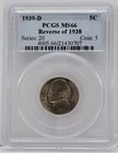 1939-D Buffalo Nickel 5c, Reverse of 1938 - Graded PCGS MS66