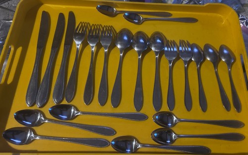 22 Pc Interpur INR5 Stainless Mixed Flatware & Ice tea Spoons Beaded Japan - Picture 8 of 9