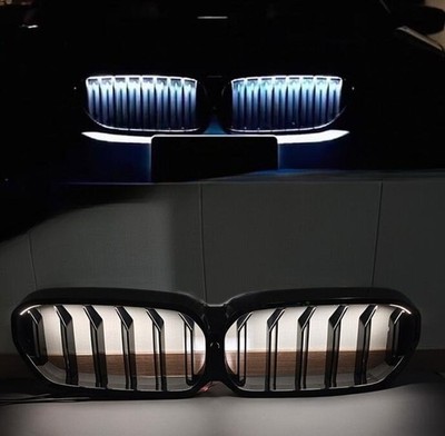 For 2021-23 BMW 5-Series G30 Double Line Built-in LED Front Bumper Grille Black