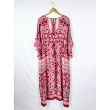 Johnny Was Women's Cardinal Printed Midi Maxi Dress XXL Pink Floral Scalloped