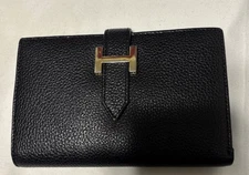 Vintage Hermes Paris BiFold Clutch Wallet Black Pebble Leather