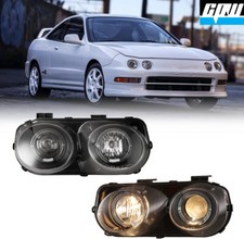 Black Housing Clear Headlights For 1994-1997 Acura Integra Dual Halo Projectors