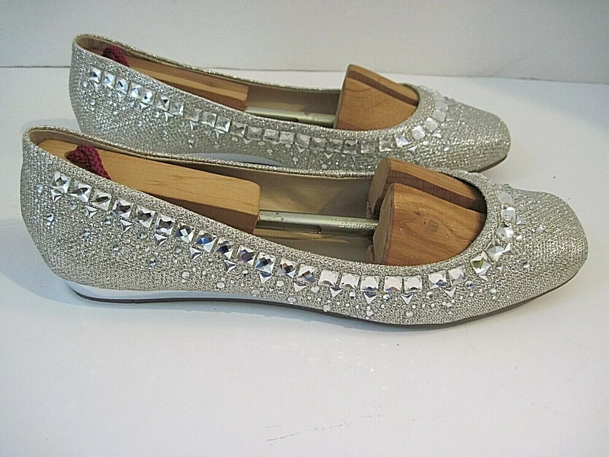 Silver rhinestone flats clearance