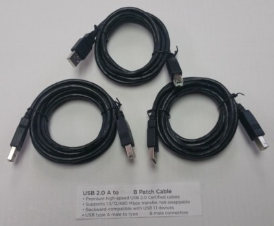 6 ft USB 2.0 Hi-Speed Data Printer Cable Type A Male to Type B Male Lot of 3 New