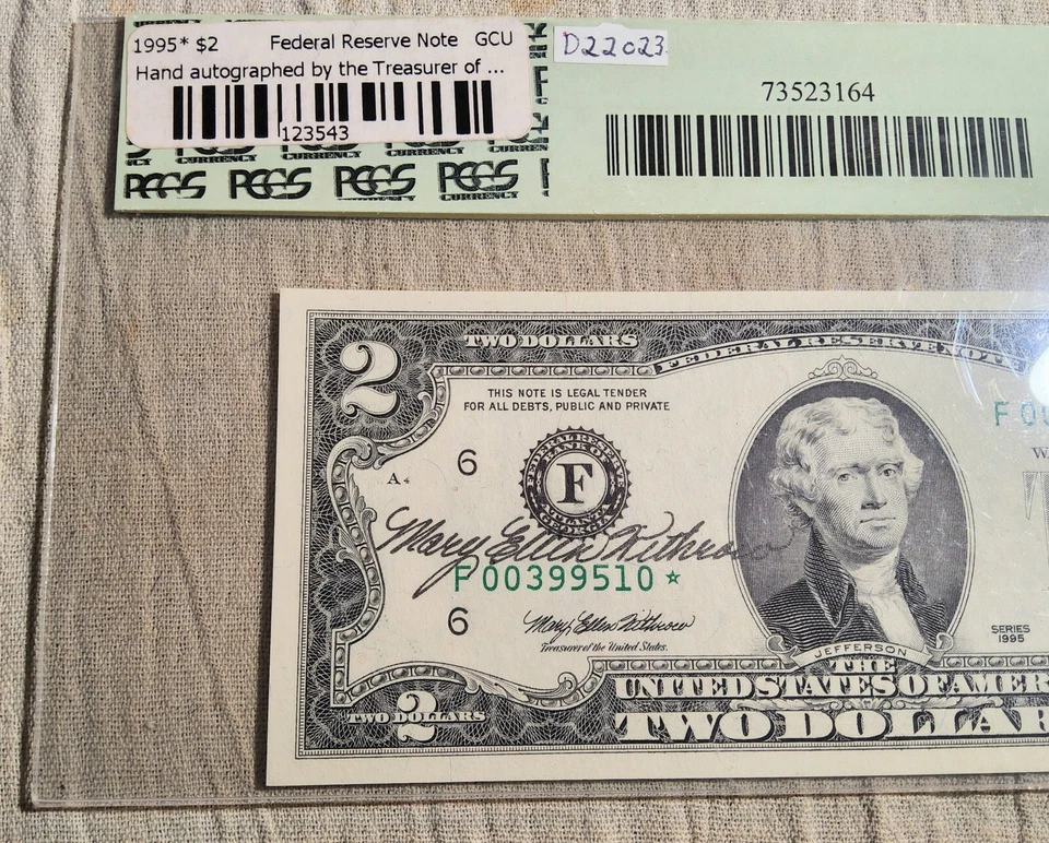 PCGS SUPERB GEM NEW 68PPQ FR. 1936-F* 1995 $2 COURTESY AUTOGRAPH FRN*STAR NOTE* - Image 3 of 4