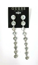 GUESS Orecchini Pendenti Con Cristalli Dorati - Design Floreale Lineare, Lunghezza 65 Mm