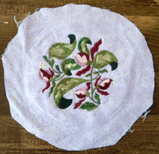 Embroidered GREEN  PURPLE on Fabric Ready for Hoop/Frame 9-10" Cottagecore VTG 
