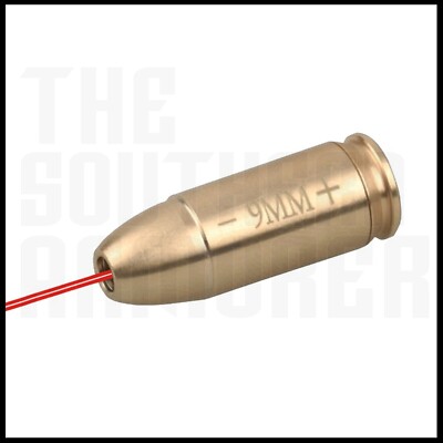 CAL 9mm RED LASER BORE SIGHT BRASS CARTRIDGE BULLET SHAP BORESIGHTER + BATTERIES
