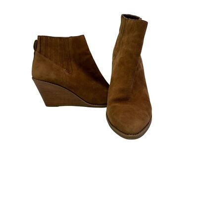 Calvin Klein Tabby Brown Suede Wedge Ankle Boot Point Toe Chelsea Booties  8.5