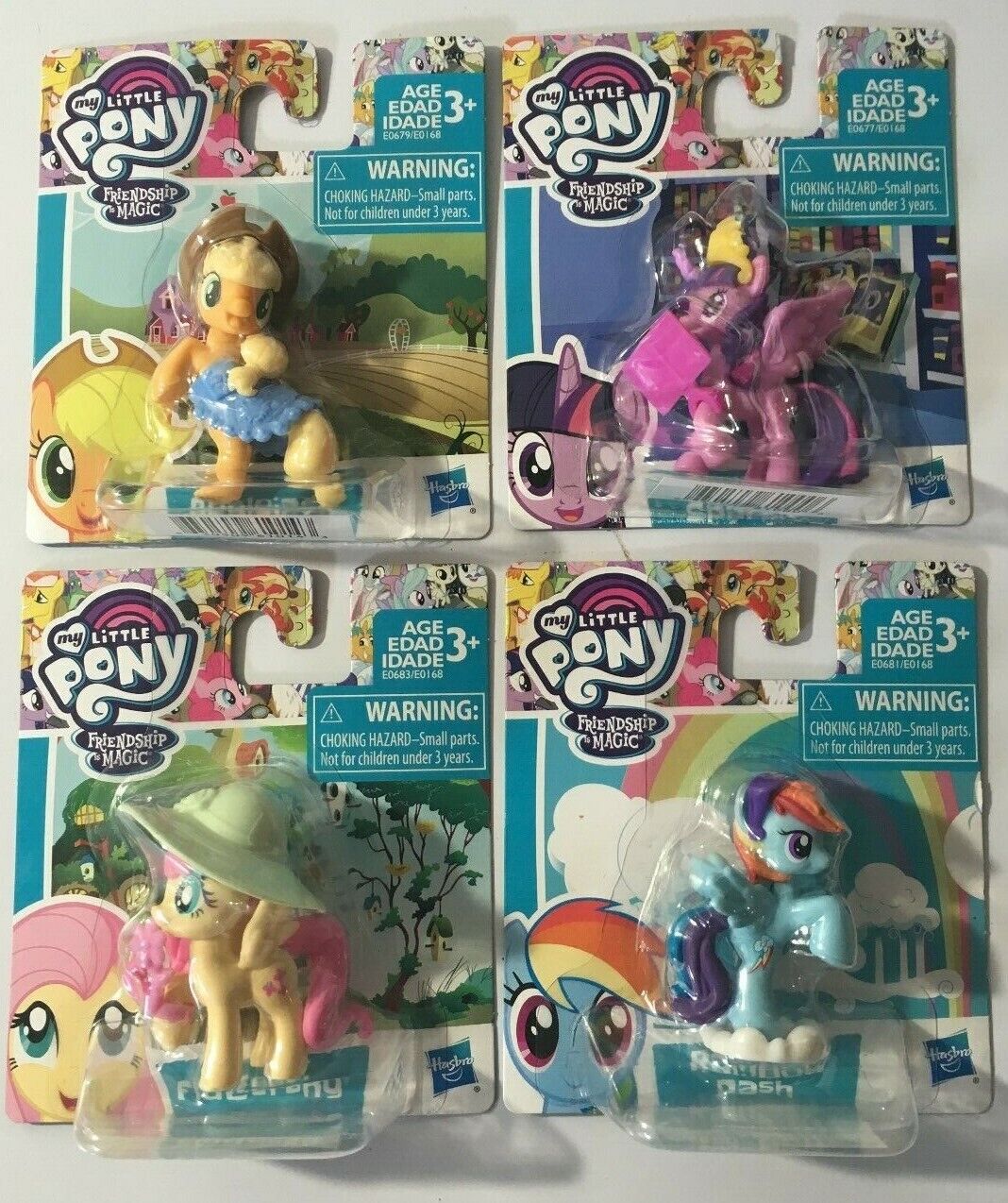 Juego de 4 figuras My Little Pony Applejack, tablero de arco iris,  Fluttershy 2 pulgadas nuevas 630509609956 | eBay