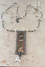 A Gilded Life Shadow Box Miracles Crystal Faux Pearl Angel Wing Cross Necklace