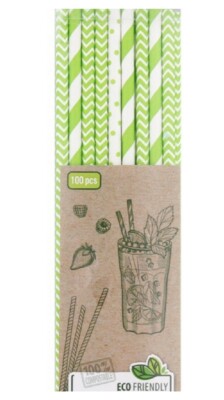 100 Papierstrohhalme - recycelbar - grün