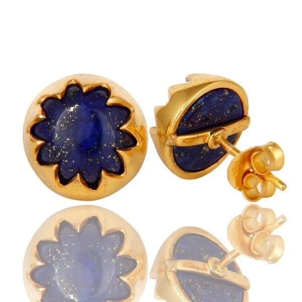 Pendientes de piedras preciosas de lapislázuli enchapados en oro amarillo de plata 925 para mujer Foto 3 de 4