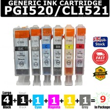 9x Generic Ink Cartridges PGI-520 CLI-521 For Canon PIXMA MX980 MX990 pgi520