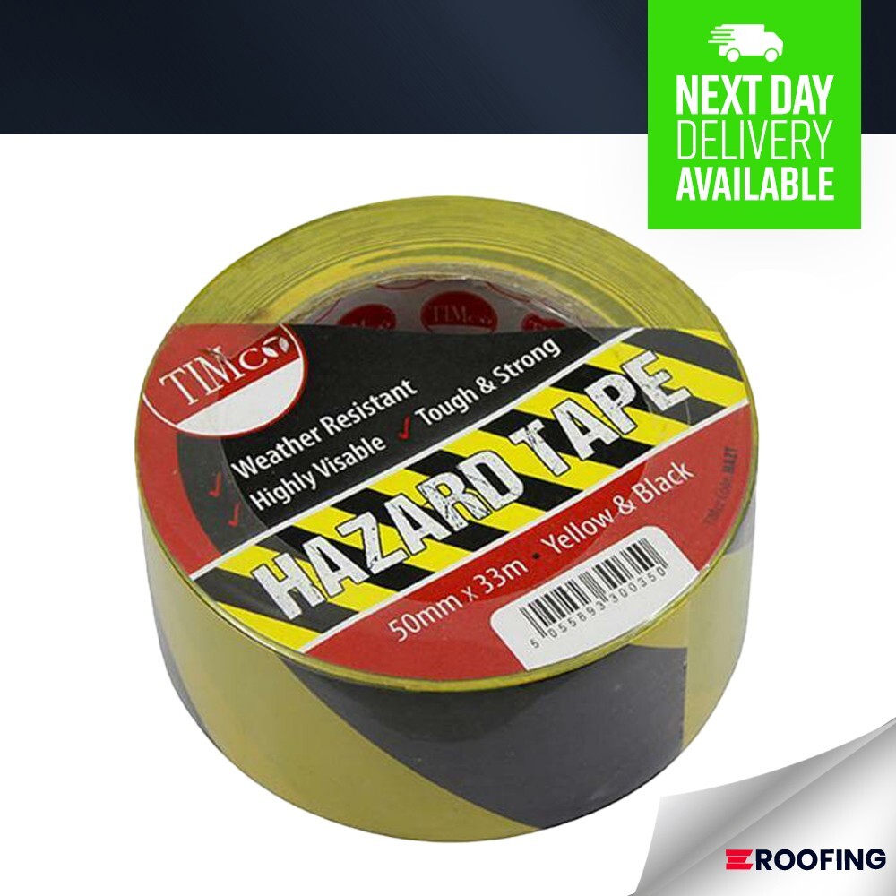 Timco Hazard Safety Tape Durable Self Adhesive Yellow & Black - 33m x 50mm