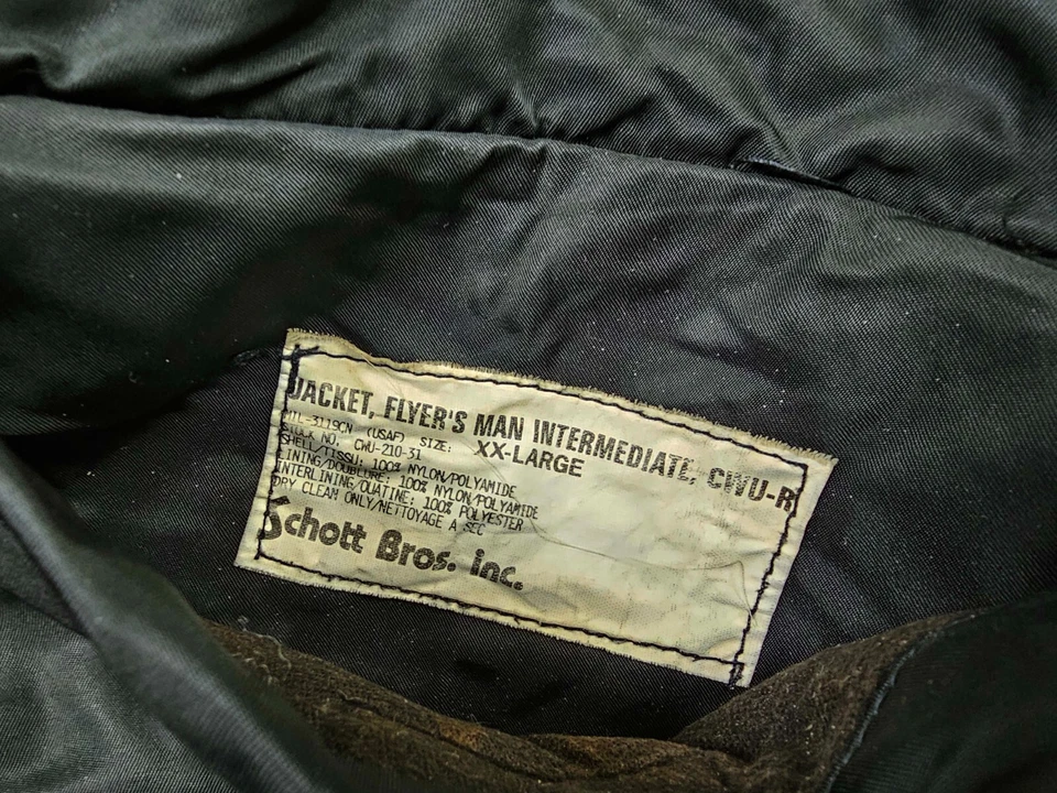 HOT VTG Men's SCHOTT FLYER'S CWU-R BOMBER MILITARY FLIGHT LINED BLACK Jacket XXL - Image 4 of 4