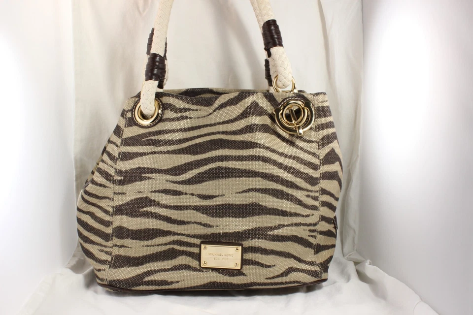 Сумка Michael Kors модель Marina Zebra холщовая с принтом животное пляж модный летний подарок