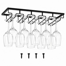 5 & 3 Slot Under Cabinet Wine Glass Rack Black Metal Stemware Holder Storage