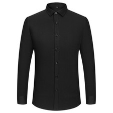 Men's Sleek Stretch Wrinkle Free Long Sleeve Solid Formal Business Dress Shirt