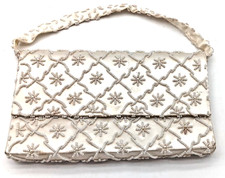 Vintage Hand Beaded Ivory/Cream Starburst Snap Evening Bag/Purse Hong Kong