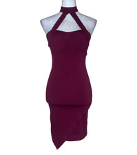 Oboe Burgundy Halter Asymmetrical Front Pullover Mini Dress Barbiecore Sexy Sm