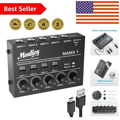 Versatile Mini Audio Mixer DC 5V - 4 Channels for Clubs & Stage Performances
