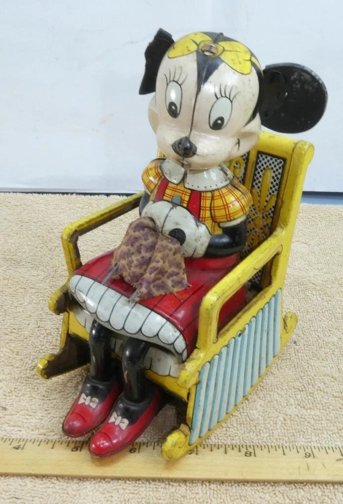 Vintage Mechanical Minnie Mouse Rocking Chair Wind Up Disney Line