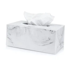  Rectangular Tissue Box Cover, White Marble Heavy Facial Tissue Holder – Blanc 