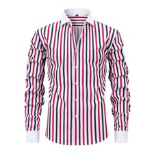 Mens Dress Shirts Formal Business Long Sleeves Elastic Striped Casual Shirts Top