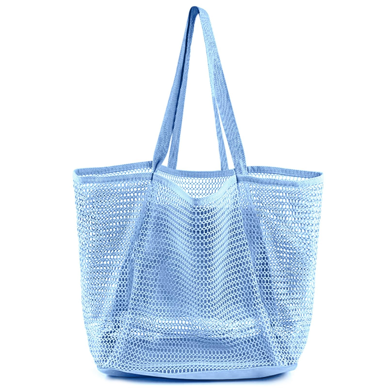 Beach Bags for Women, Summer Travel Mesh Tote Bag with Large Inner Pocket, Sa...