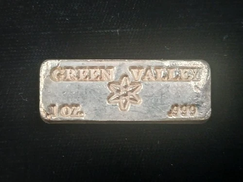 Vintage Green Valley - 1 Troy oz .999 Fine Silver Old Hand Poured Bar/Ingot