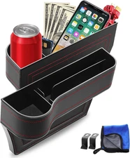 Car Seat Gap Filler, Premium Leather Filler Organizer with black