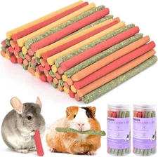 ERKOON 40Pcs Rabbit Timothy Hay Sticks, Five Flavors：PurplePotato/TimothyHay/Pum