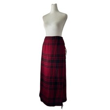 Vintage Y2K Worthington Red Black Wool Blend Wrap Maxi Skirt