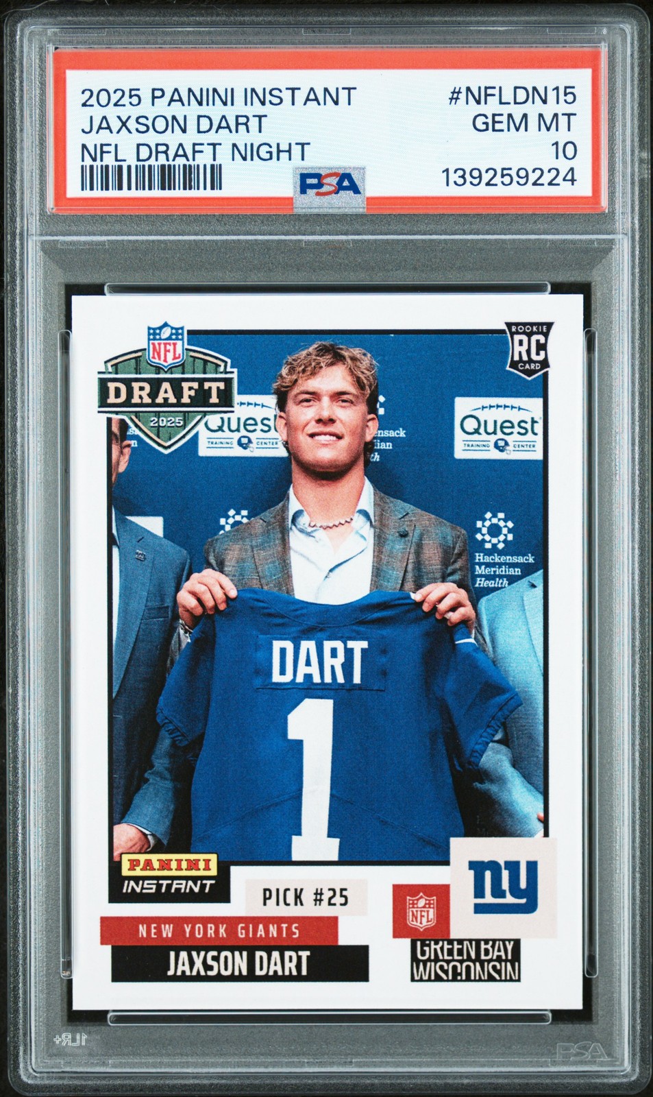2025 PANINI INSTANT NFL DRAFT NIGHT #NFLDN15 JAXSON DART ROOKIE RC PSA 10