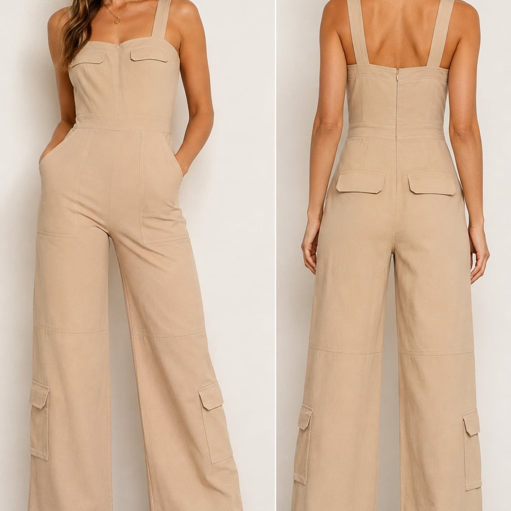 Amanda Uprichard Frida Jumpsuit Size S Beige Cargo Wide Leg Utility $275