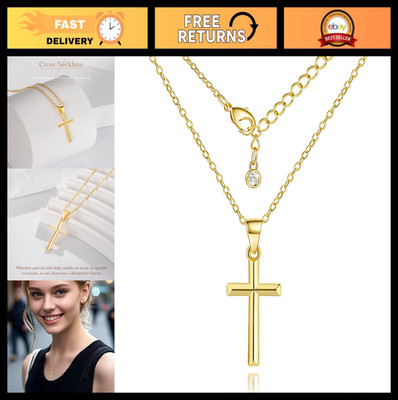 ENROSE 14K Gold Cross Necklace for Women Small Cross Necklace for Women 14K Gold