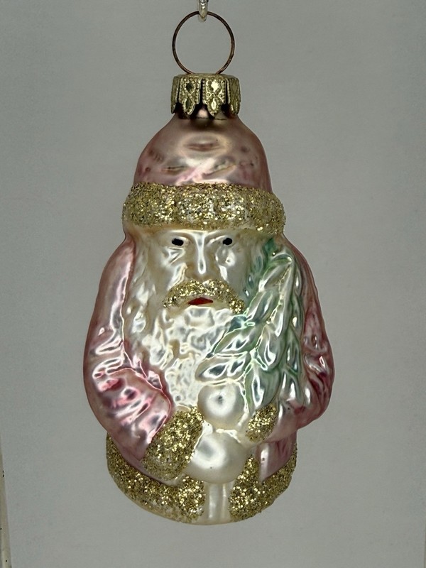 Inge Glas Christmas Ornament Pink Santa Claus 3” Germany