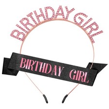 Birthday Crown Sash for Women, 1 Count Pack of 1 , Black  Pink
