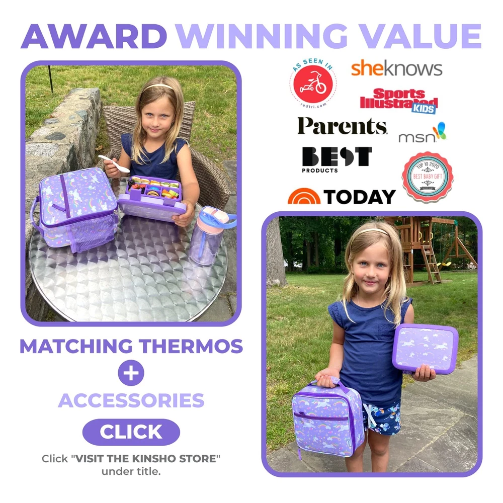 Insulated Kids Bento Box Lunch Set with Ice Pack & Water Bottle - 5 Compartments