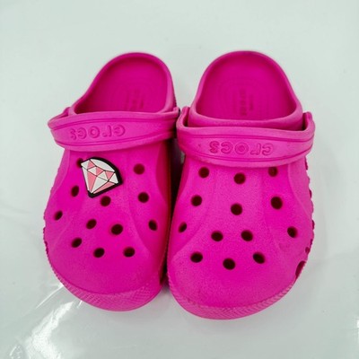 Crocs Kids C13 Pink Classic Clogs Girls Slip On Comfort Shoes w/ Jibbitz Charm