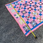 Vintage Handmade Patchwork Star Quilt Pink Blue Cotton Bedspread 78x68 — photo 5