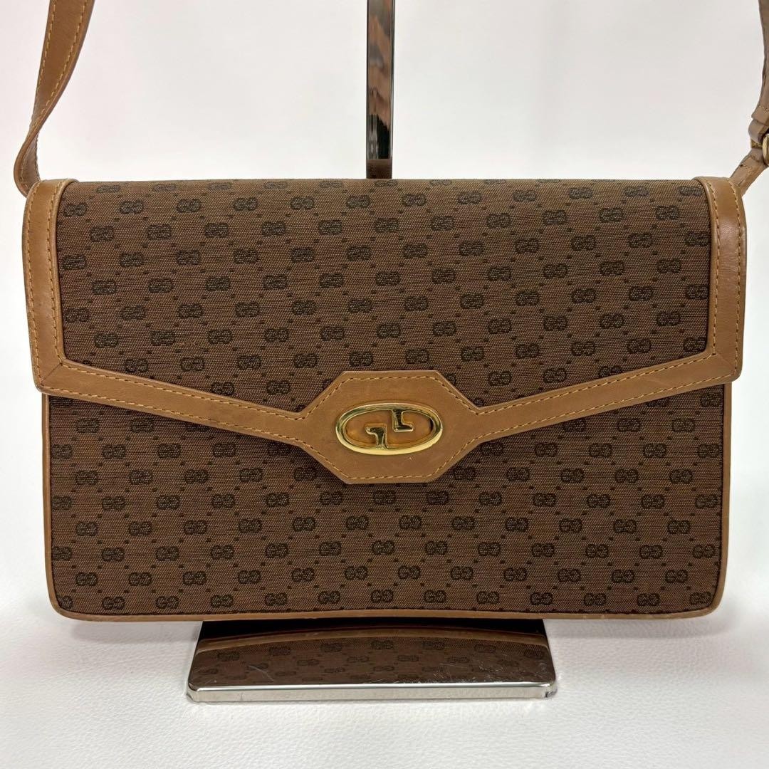 GUCCI Shoulder Bag Brown Canvas Leather Micro GG Supreme Old Vintage From Japan