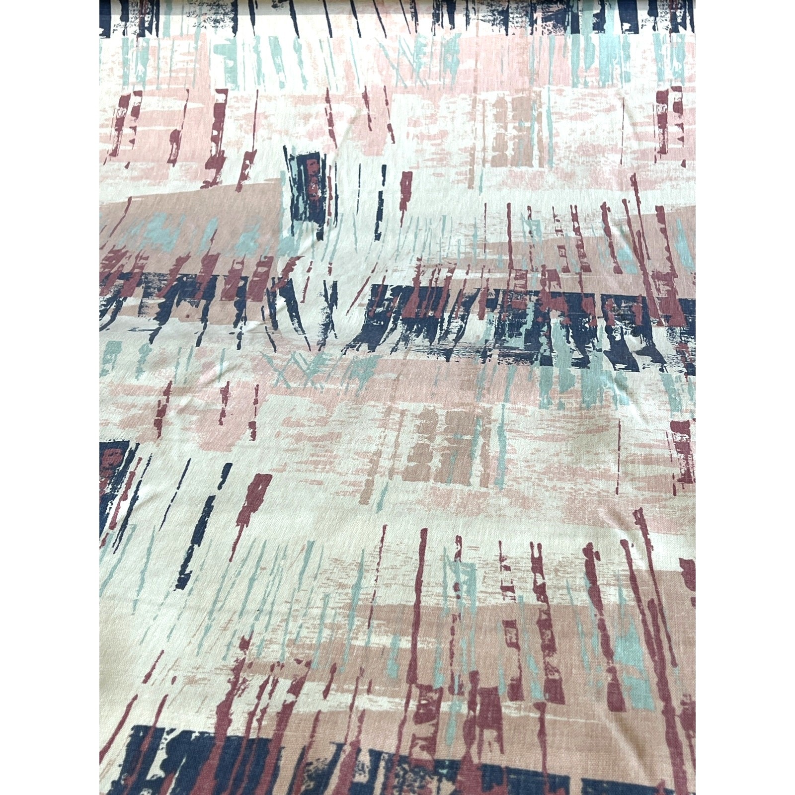 Vtg Upholstery Fabric  5th Avenue Designs Abstract Canvas Blue Pink Coastal BTY