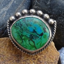 Vintage Southwest Handmade Chrysocolla Azurite Ring Size 6.5 Sterling Silver MFG
