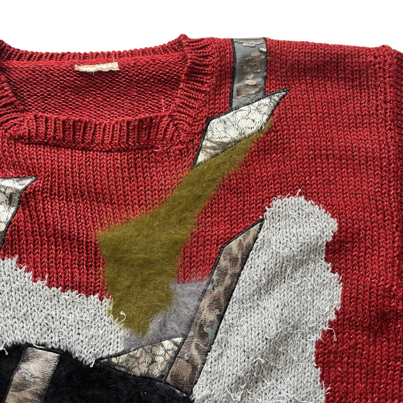 Womens Vintage 80s Jumper Abstract Patterned Fabric Applique Retro Indie Boho 14 image 3