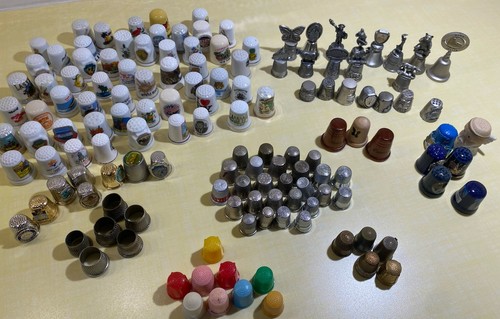 Vintage Thimbles Lot Of 130 Souvenir Sewing Advertising Nice Assortment