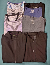 LOT OF 7 SCRUB TOPS, 2 BLACK JACKETS, SIZE L LARGE CHEROKEE GREY'S ANATOMY GUC