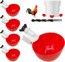 5PCS Chicken Waterer Cups Red Automatic Poultry Watering Cups Tee Fittings