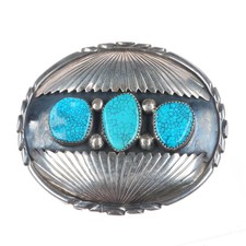 OA Vintage Navajo sterling silver spiderweb turquoise belt buckle